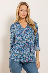 M&Co Blue Ditsy Floral Pintuck Blouse | M&Co 3