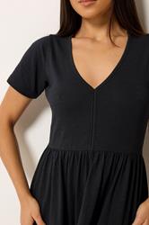 M&Co Petite Black Notch Neck Tiered Cotton Maxi Dress | M&Co 4