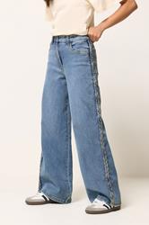 PixieGirl Petite Women's Mid Blue Plait Detail Wide Leg Jeans | PixieGirl 2