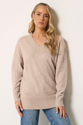 LTS Tall Women's Natural Brown V-Neck Knitted Jumper | Long Tall Sally 3