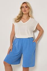 YOURS Plus Size Blue Elasticated Waistband Textured Shorts | Yours Clothing 3