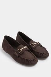 Chocolate Brown Faux Suede Loafers In Wide E Fit