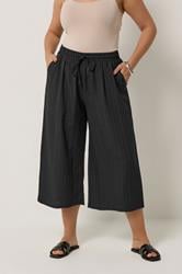 YOURS Plus Size Black Textured Crop Trousers | Yours Clothing 3