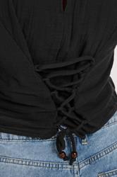 PixieGirl Petite Women's Black Cotton Lace Up Cheesecloth Top | PixieGirl 4