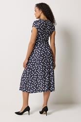 M&Co Navy Blue Polka Dot Side Twist Midi Dress | M&Co 5