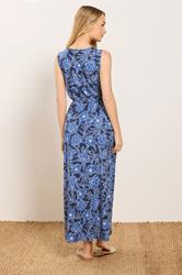 M&Co Blue Floral Print Tie Waist Cotton Maxi Dress | M&Co 2