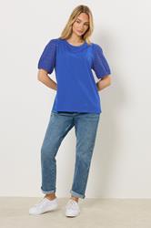 M&Co Blue Broderie Cotton Puff Sleeve Top | M&Co 4