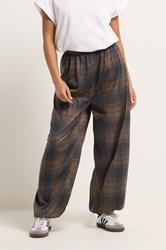 PixieGirl Petite Women's Brown Check Balloon Trousers | PixieGirl 1