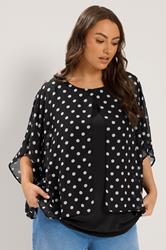 YOURS Plus Size Black Polka Dot Double Layer Top | Yours Clothing 3