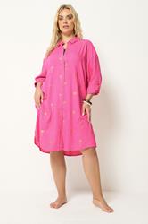 YOURS Plus Size Pink & Gold Palm Tree Shirt Dress | Yours Clothing 3