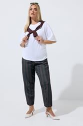 LIMITED COLLECTION Plus Size Chocolate Brown Stripe Barrel Trousers | Yours Clothing 2