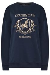 LTS Tall Women's Navy Blue 'Country Club' Embroidered Slogan Sweatshirt | Long Tall Sally 5
