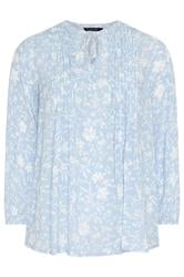 EVANS Plus Size Blue Floral Tie Neck Pintuck Blouse | Evans 6