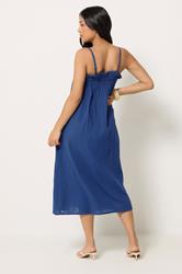 PixieGirl Petite Women's Navy Blue Cotton Cheesecloth Maxi Dress | PixieGirl 2