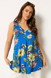YOURS Plus Size Dark Blue Floral Pleat Vest Top  |Yours Clothing 3