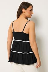 YOURS Plus Size Black Tiered Trim Vest Top | Yours Clothing 2