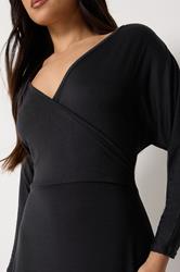 PixieGirl Petite Women's Black Wrap Midi Dress | PixieGirl 4