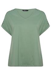 YOURS Curve Sage Green Lattice Grown On Sleeve T-Shirt