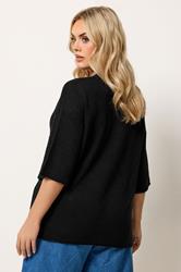 YOURS Plus Size Black Knitted T-Shirt | Yours Clothing 2