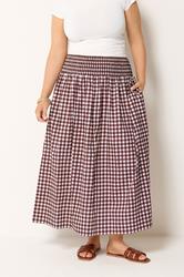 YOURS Plus Size Burgundy Red Gingham Maxi Skirt | Yours Clothing 3