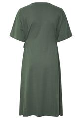 YOURS Plus Size Khaki Green Front Tie Midi Dress | Yours Clothing 2