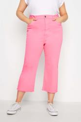 Plus Size Pink Stretch Wide Leg Cropped Jeans