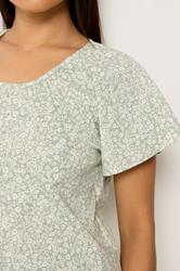 M&Co Petite Sage Green Floral Cotton Scoop Neck Top | M&Co 4
