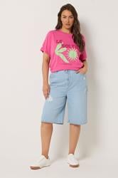 YOURS Plus Size Bleach Blue Denim Ripped Jorts | Yours Clothing 1