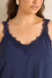 EVANS Curve Navy Blue Lace Trim Cami Vest Top | Evans 4