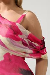 YOURS LONDON Plus Size White Blurred Floral Drape Shoulder Dress | Yours Clothing 4