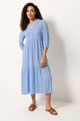 M&Co Blue Tiered Half Placket Maxi Dress | M&Co 1