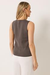 LTS Tall Women's Chocolate Brown Button Vest Top | Long Tall Sally 2