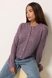 PixieGirl Petite Women's Plum Purple Crochet Button Cardigan | PixieGirl 3
