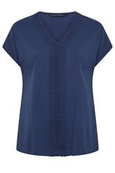 EVANS Curve Navy Blue Cotton Crochet Trim Tee