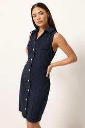 PixieGirl Petite Women's Navy Blue Ruched Shirt Mini Dress | PixieGirl 3