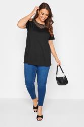 Plus Size Black Lace Detail Cold Shoulder Top