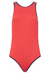 LTS Tall Red & Navy Blue Ribbed Sporty Swimsuit