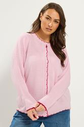 YOURS Plus Size Pink Scallop Edge Cardigan | Yours Clothing 1
