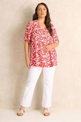 EVANS Plus Size Red Floral Pleat Front Angel Sleeve Top | Evans  1