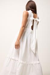 PixieGirl Petite Women's White Ruffle Tie Back Midi Dress | PixieGirl 6