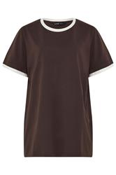 YOURS Curve Chocolate Brown Contrast Trim T-Shirt