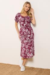 M&Co Berry Red Floral Tie Neck Cotton Midi Dress | M&Co 3