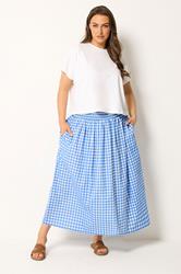 YOURS Plus Size Blue Gingham Maxi Skirt | Yours Clothing 1