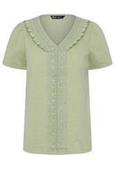 M&Co Petite Sage Green Embroidered Trim Cotton Blouse