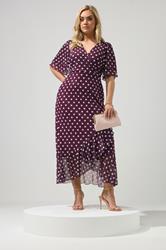 YOURS LONDON Plus Size Burgundy Red Polka Dot Wrap Dress | Yours Clothing 4
