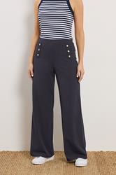 LTS Tall Navy Blue Military Button Detail Wide Leg Trousers | Long Tall Sally 1