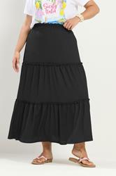 YOURS Plus Size Black Tiered Maxi Skirt | Yours Clothing 3