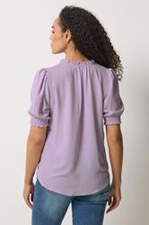 M&Co Purple Pastel Tie Neck Frill Sleeve Blouse | M&Co 2
