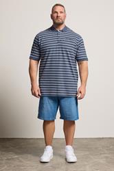 KAM Big & Tall Vintage Indigo Blue Stripe Print Polo Shirt | BadRhino 1