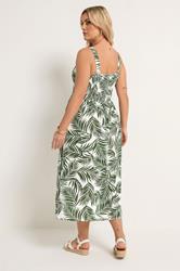 YOURS Plus Size Green Palm Leaf Shirred Linen Maxi Dress | Yours Clothing 2